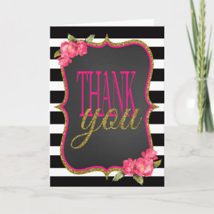 Cartes noires roses de Merci de mariage d'or