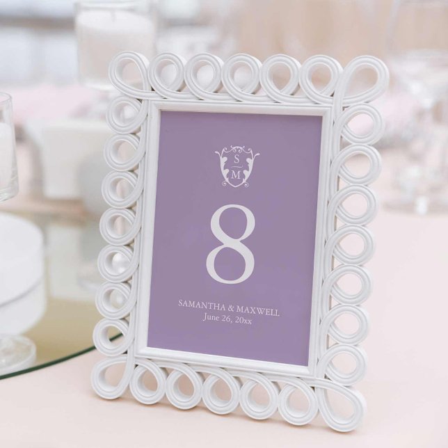 Cartes numériques simples du Mariage Monogramme (Wedding table numbers simple purple monogram)