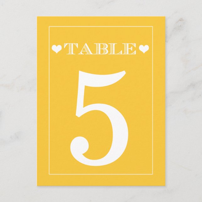 Cartes Numéro de table du Mariage jaune au coeur m (Devant)