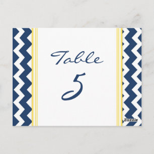 Cartes Numéro de Table mariage Citron Bleu Chevron