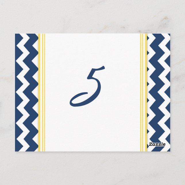 Cartes Numéro de Table mariage Citron Bleu Chevron (Dos)