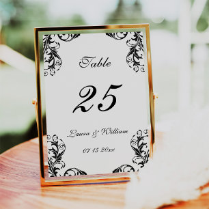 Cartes Numéro de table mariage   Design Damas noir