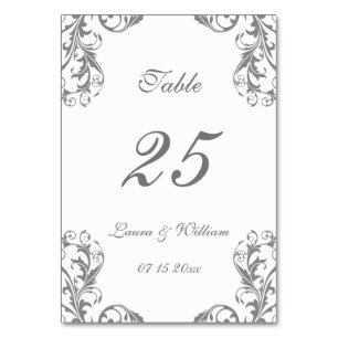 Cartes Numéro de table mariage Design gris Damas