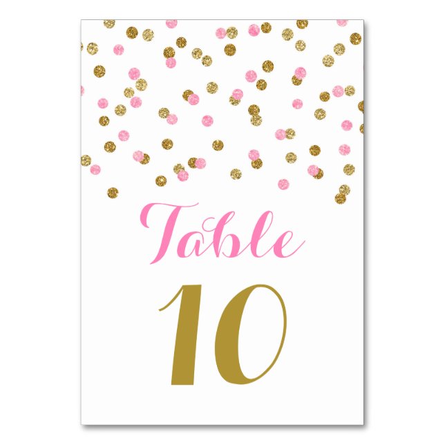 Cartes Numéro de table Mariage Gold Pink Confetti (Par défaut)
