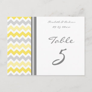 Cartes Numéro de table mariage Gris Jaune Chevron