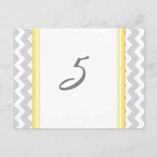 Cartes Numéro de table mariage Gris Jaune Chevron