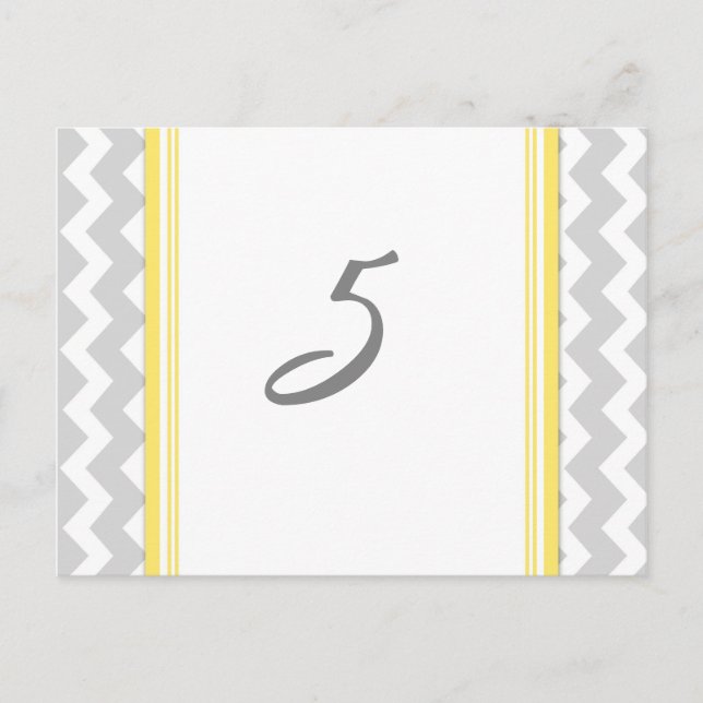 Cartes Numéro de table mariage Gris Jaune Chevron (Devant)