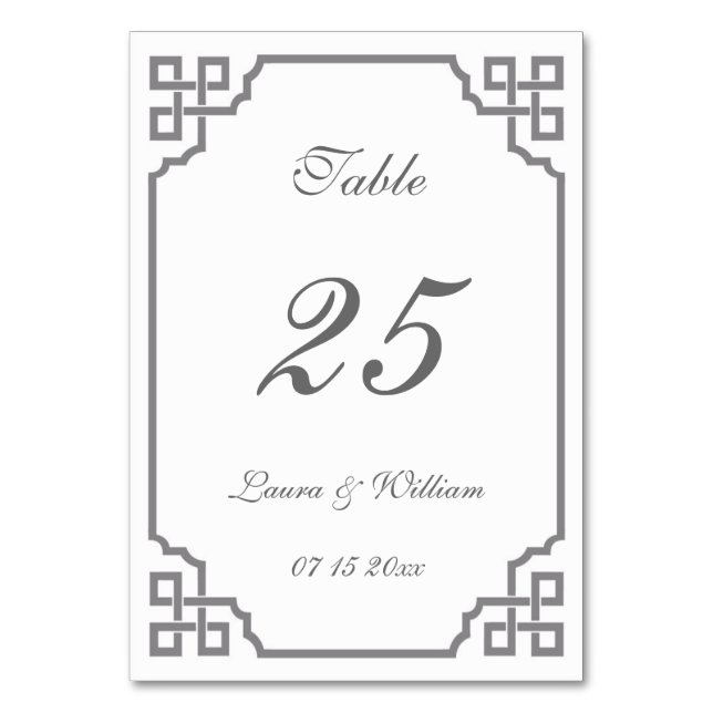 Cartes Numéro de table mariage | Gris Vintage (Par défaut)