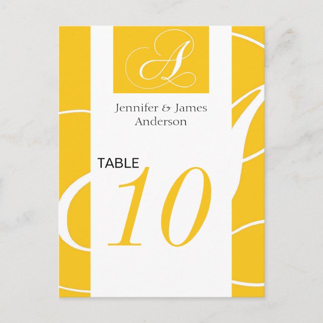 Cartes Numéro De Table mariage Monogramme Jaune A (Devant)