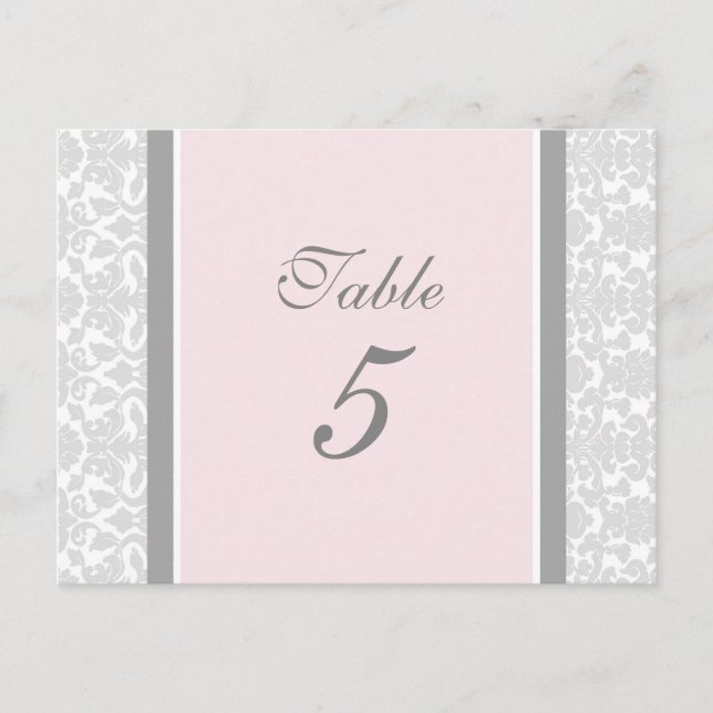 Cartes Numéro De Table mariage Rose Grey Damask (Devant)