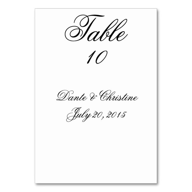 Cartes Numéro de tableau (Par défaut)
