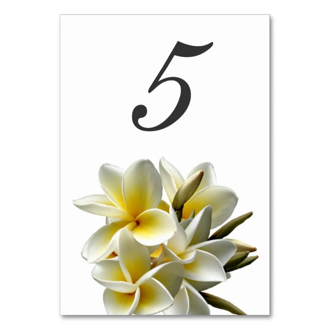 Cartes Numéro de tableau du Mariage Plumeria Jaune (Dos)