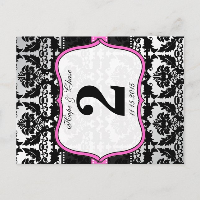 Cartes Numéro de tableau en argent rose et en Dama (Devant)