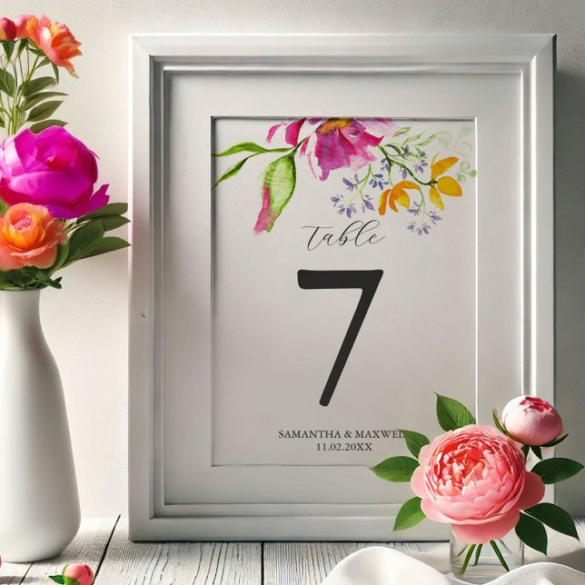 Cartes Numéro de tableau Floral Aquarelle (Bold floral table numbers watercolor art by Victoria Grigaliunas DoTellABelle)