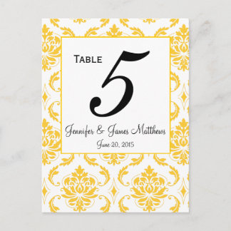 Cartes Numéro de tableau Mariage damassé jaune