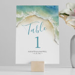 Cartes Numéro de tableau Ocean Blue Watercolor<br><div class="desc">Conçu pour se coordonner avec la suite de papeterie mariage de Do Tell A Belle, ce numéro de table à thème de plage comporte une réplique de mon aquarelle d'origine des vagues de l'océan bleu avec votre numéro de table, les noms et la date de mariage en bleu turquoise. Parfait...</div>