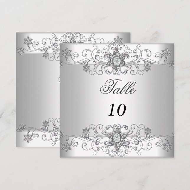 Cartes Numéro de tableau Silver White Diamond (Devant / Derrière)