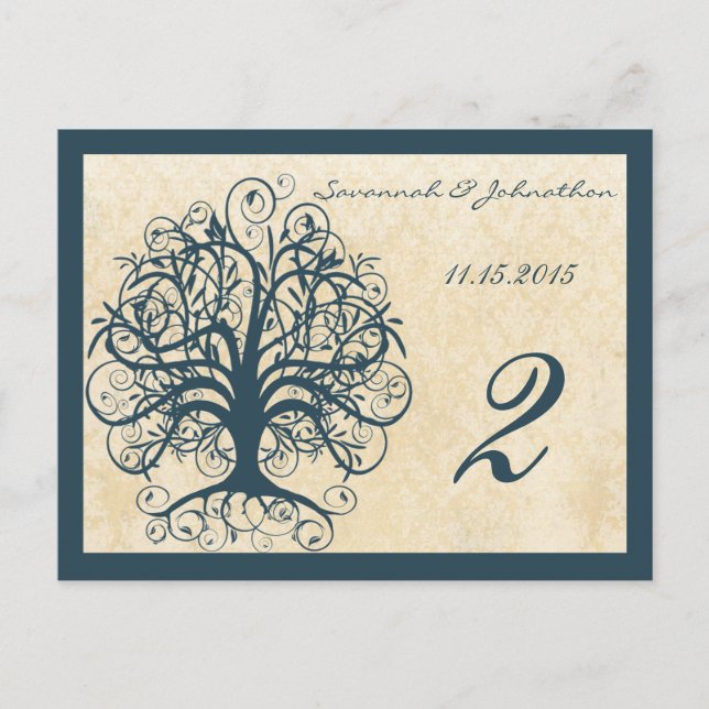 Cartes Numéro de tableau turquoise de l'arbre de r (Devant)