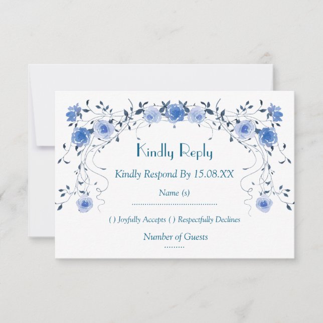 Cartes numérotées de table à motif floral bleu rom (Devant)