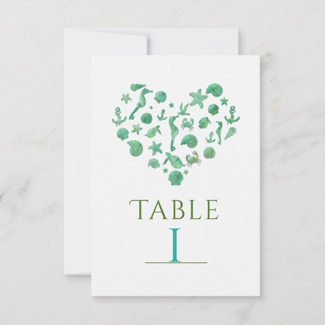 Cartes numérotées de table aquarelle verte Choses  (Devant)