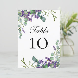 Cartes numérotées de table de mariage à la lavande