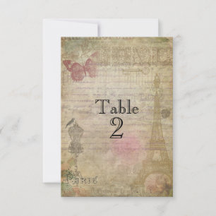 Cartes numérotées de table de mariage chic vintage