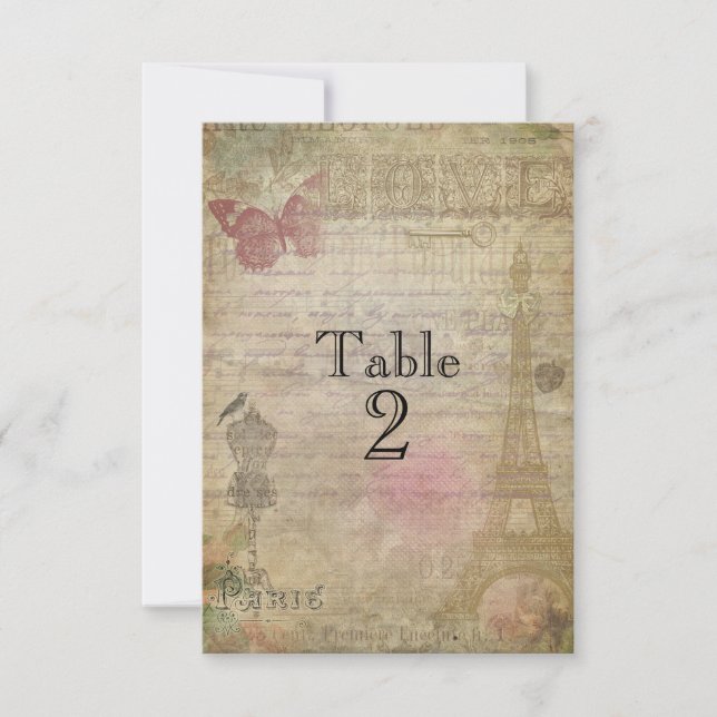 Cartes numérotées de table de mariage vintage Pari (Devant)