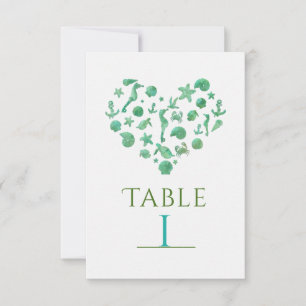 Cartes numérotées de table en aquarelle verte Chos