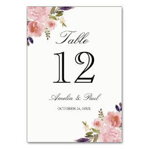 Cartes numérotées de table pour mariage rose en aq