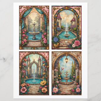 Cartes papier de scènes de fontaines d'eau de styl