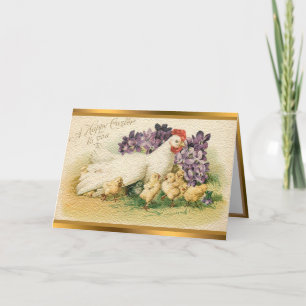 Cartes Pâques vintages Hen Et Poulets