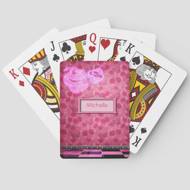 Cartes personnalisées de jeu de cupcake de néon (dos)