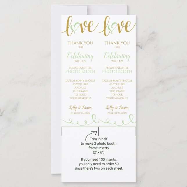 Cartes Photo Booth | Love Script -Pale Green & Gol (Devant)