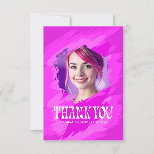 Cartes photo modernes Merci | Peinture rose (Devant)
