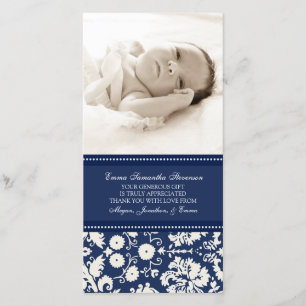 Cartes photos blancs bleus de baby shower de Merci