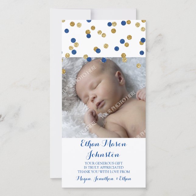 Cartes photos bleus de baby shower de Merci d'or (Devant)