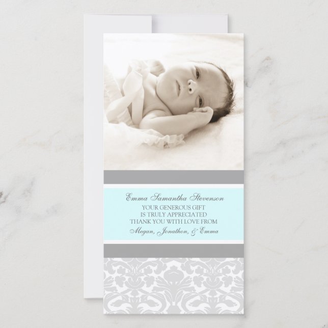 Cartes photos de baby shower de Merci de gris bleu (Devant)