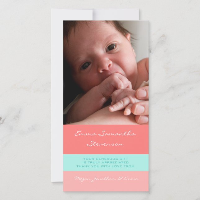 Cartes photos de corail de baby shower de Merci (Devant)