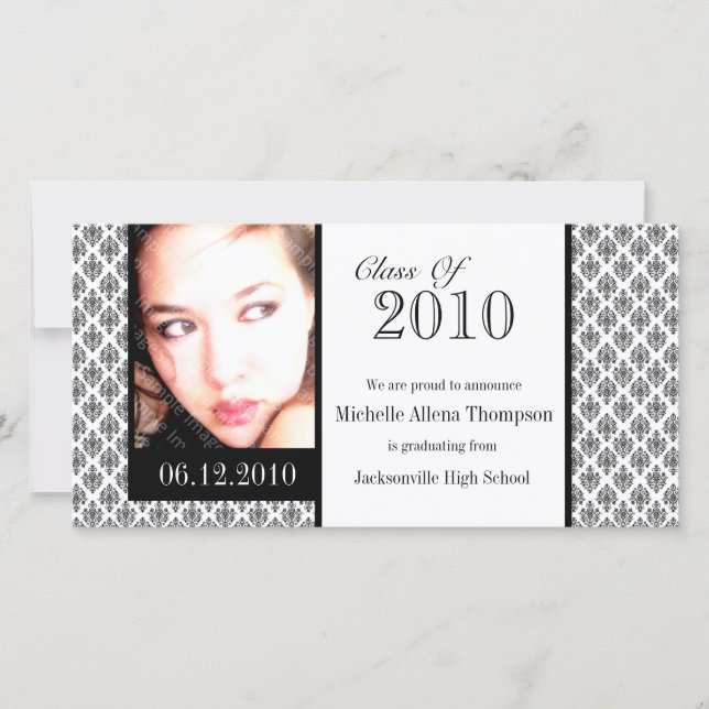 Cartes photos de Faire-part de diplômes Damask Bla (Devant)