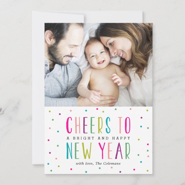 Cartes photos du Nouvel An lumineux et heureux (Devant)