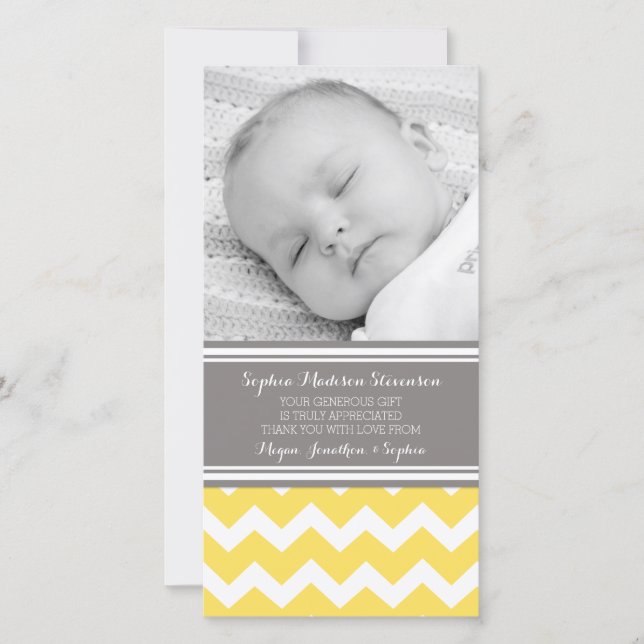 Cartes photos gris jaunes de baby shower de Merci (Devant)