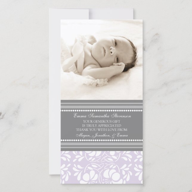 Cartes photos gris lilas de baby shower de Merci (Devant)