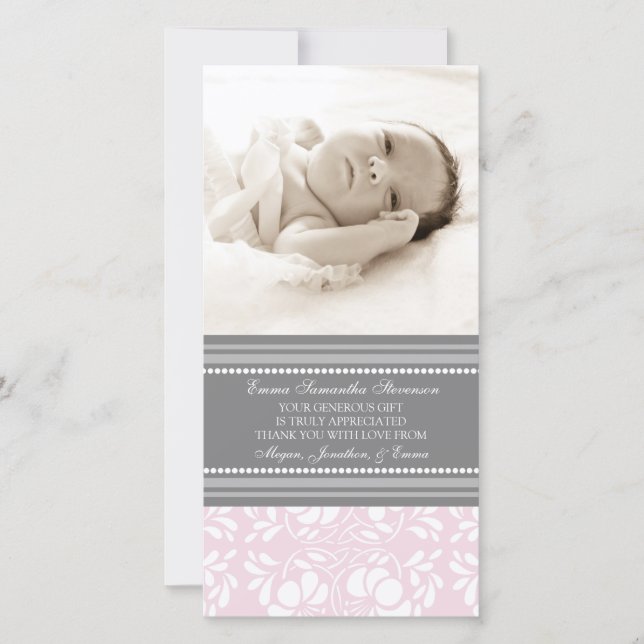 Cartes photos gris roses de baby shower de Merci (Devant)
