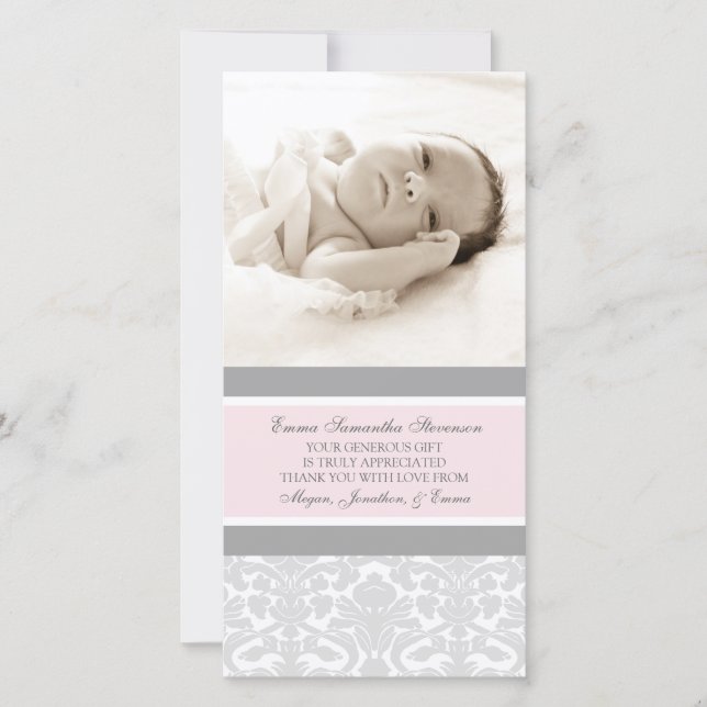 Cartes photos gris roses de baby shower de Merci (Devant)