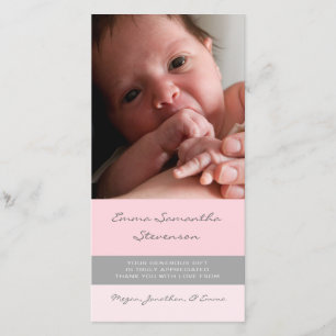Cartes photos gris roses de baby shower de Merci