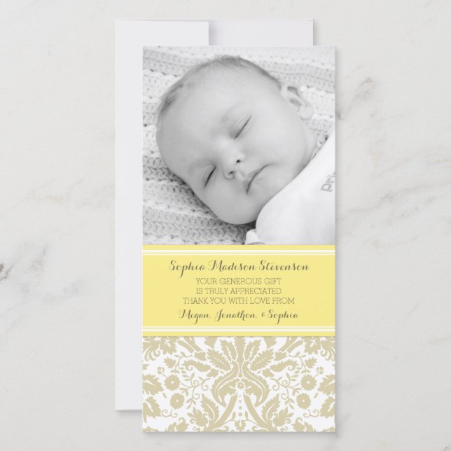 Cartes photos jaunes de baby shower de Merci de (Devant)