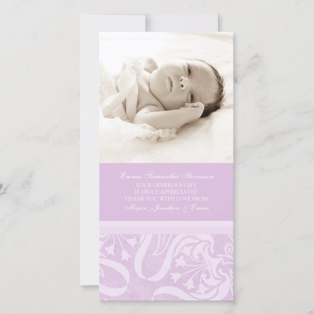 Cartes photos lilas de baby shower de Merci (Devant)