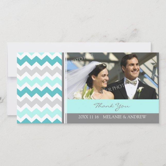 Cartes photos Mariages du Merci gris turquoise (Devant)