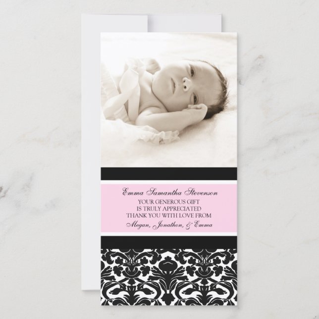 Cartes photos noirs roses de baby shower de Merci (Devant)