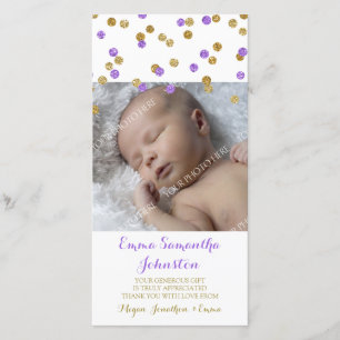 Cartes photos pourpres de baby shower de Merci
